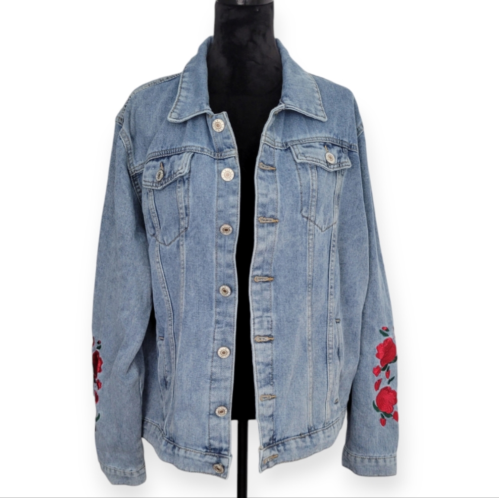 Embroidered Rose Denim Jean Jacket